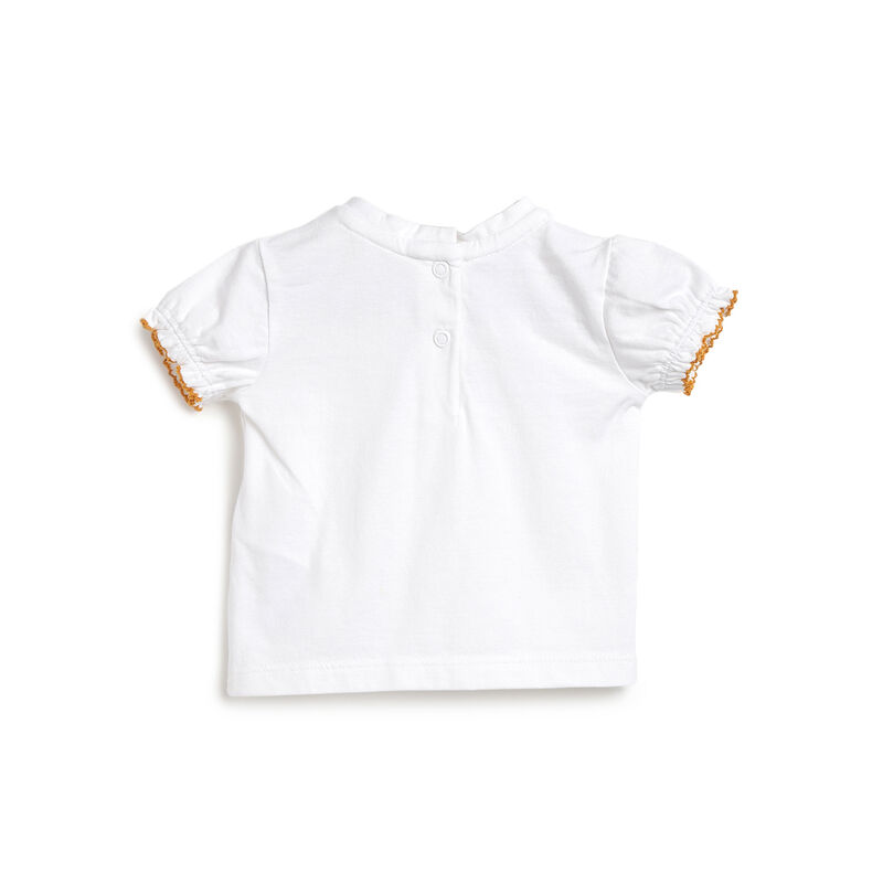 Girls White Printed Outfit with Short Dungaree image number 3